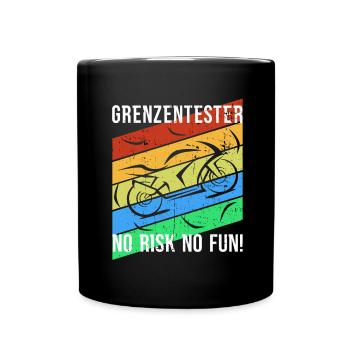 Grenzentester No Risk No Fun Motorradfahrer Biker - Tasse einfarbig - Schwarz - Vorne
