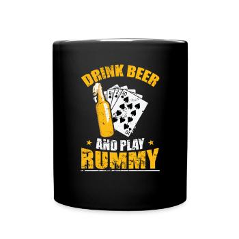 Drink Beer and play Rummy Kartenspiel Romme - Tasse einfarbig - Schwarz - Vorne