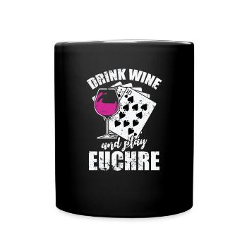 Buvez du vin et jouez au jeu de cartes Euchre - Mug uni - noir - Devant