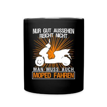 Mofa Moped Mofafahrer Motoroller Mopet - Tasse einfarbig - Schwarz - Vorne