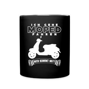 Moped Mopedfahrer Mofa Motoroller Mopet - Tasse einfarbig - Schwarz - Vorne