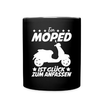 Mofa Mofafahrer Motoroller Mopet Moped - Tasse einfarbig - Schwarz - Vorne