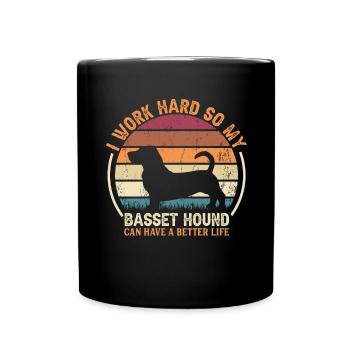 Arbeit Hart Arbeiten - Retro Basset Hound - Tasse einfarbig - Schwarz - Vorne