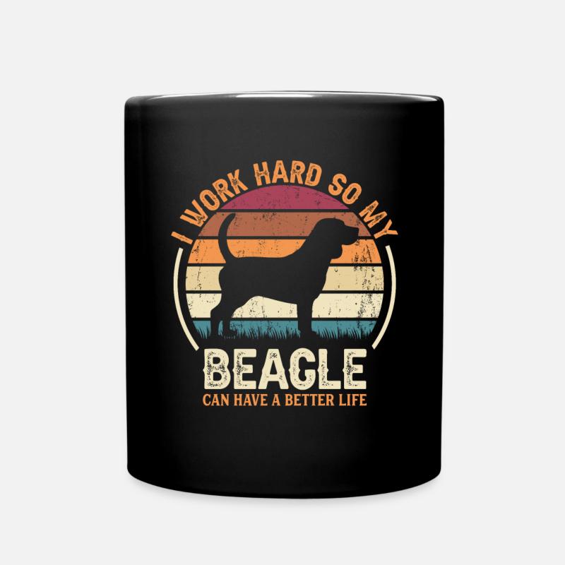Arbeite Hart - Retro Beagle - Tasse einfarbig - Schwarz
