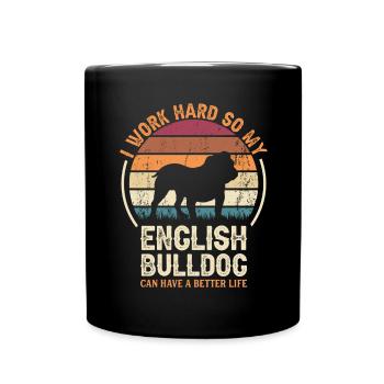 Work Hard - Retro English Bulldog - Full Colour Mug - black - Front