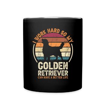 Work Hard - Retro Golden Retriever - Full Colour Mug - black - Front