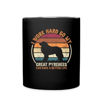 Arbeite Hart - Retro Great Pyrenees - Tasse einfarbig - Schwarz - Vorne