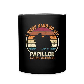Work Hard - Retro Papillon - Full Colour Mug - black - Front