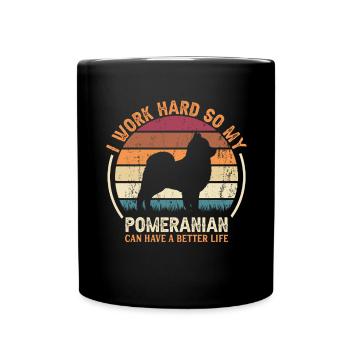 Work Hard Work - Retro Pommerianer - Full Colour Mug - black - Front