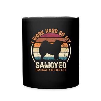 Hart Arbeiten - Retro Samoyed - Tasse einfarbig - Schwarz - Vorne