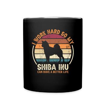 Hart Arbeiten - Retro Shiba Inu - Tasse einfarbig - Schwarz - Vorne