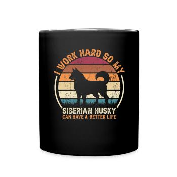 Work Hard - Retro Siberian Husky - Full Colour Mug - black - Front