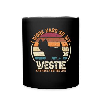 Work Hard - Retro Westie - Full Colour Mug - black - Front