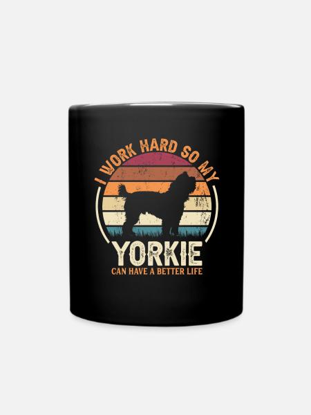 Arbeit Hart - Retro Yorkie - Tasse einfarbig - Schwarz