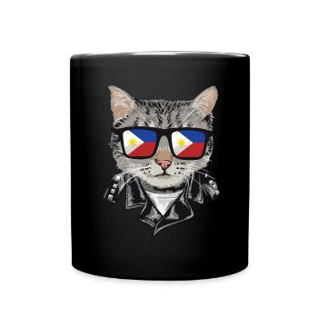 Cat Philippines Flag Sunglasses - Full Colour Mug - black - Front
