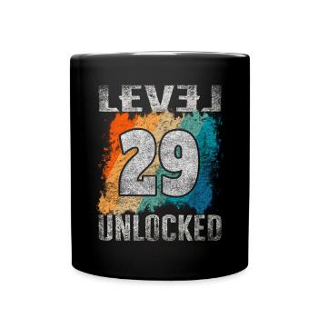 Birthday Gift Level Unlocked 29 years - Full Colour Mug - black - Front