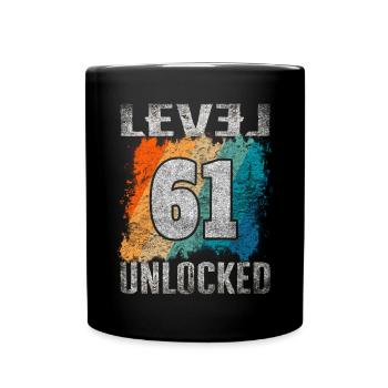 Birthday Gift Level Unlocked 61 years - Full Colour Mug - black - Front