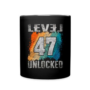 Birthday Gift Level Unlocked 47 years - Full Colour Mug - black - Front