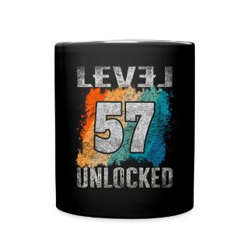 Birthday Gift Level Unlocked 57 years - Full Colour Mug - black - Front
