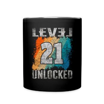 Birthday Gift Level Unlocked 21 years - Full Colour Mug - black - Front
