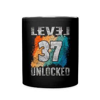 Birthday Gift Level Unlocked 37 years - Full Colour Mug - black - Front