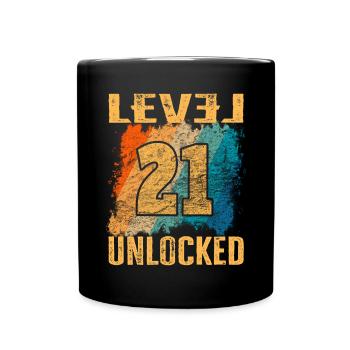 Birthday Gift Level Unlocked 21 years - Full Colour Mug - black - Front