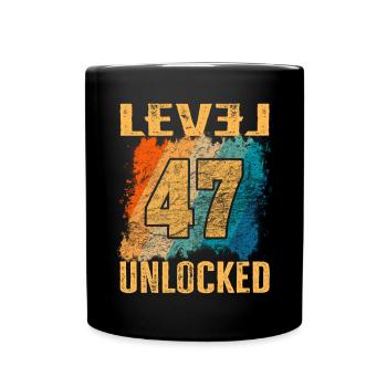 Birthday Gift Level Unlocked 47 years - Full Colour Mug - black - Front