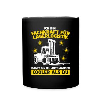 Lagerist Gabelstapler Staplerfahrer - Tasse einfarbig - Schwarz - Vorne