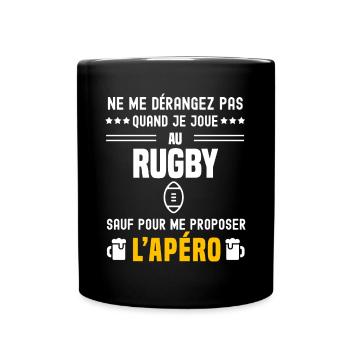 rugby ballon ne dérangez pas sauf apéro - Mug uni - noir - Devant