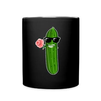 Gurke mit Rose und Sonnenrille Gurken - Tasse einfarbig - Schwarz - Vorne