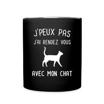 Je peux pas j'ai rendez vous avec mon chat - Mug uni - noir - Devant