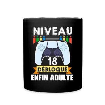 Gamer niveau 18 débloqué enfin adulte - Mug uni - noir - Devant