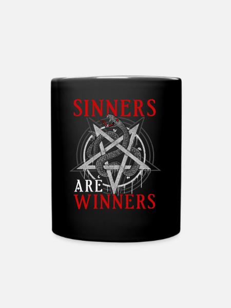 Sinners Are Winners I Satanic Pentagram Snake - Full Colour Mug - black