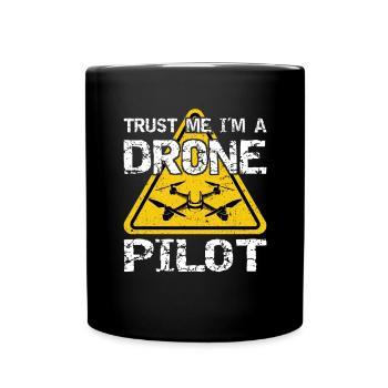 Drone with warning sign Drone flyer - Full Colour Mug - black - Front