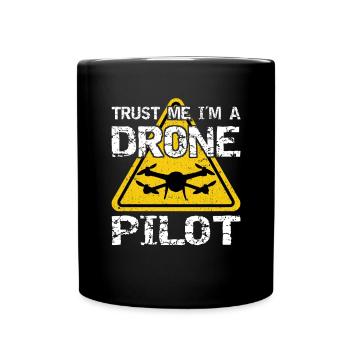 Drone with warning sign Drone flyer - Full Colour Mug - black - Front