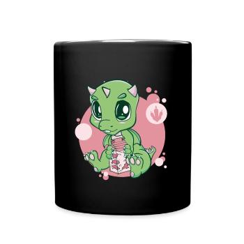 Cute Dragon And Strawberry Milk Boba Bubble Tea - Tasse einfarbig - Schwarz - Vorne