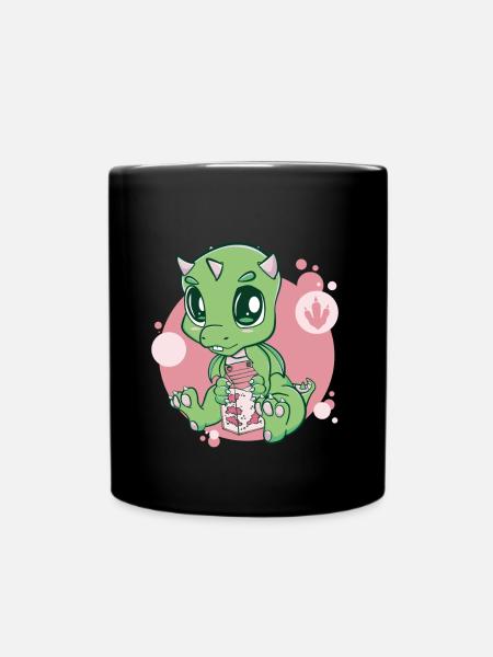 Cute Dragon And Strawberry Milk Boba Bubble Tea - Tasse einfarbig - Schwarz