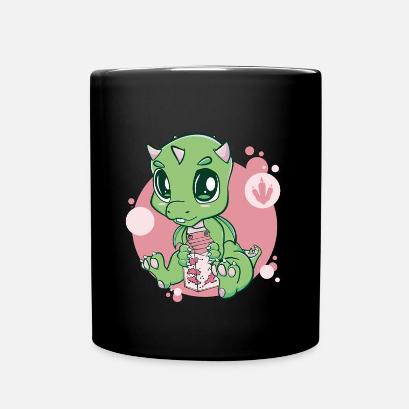 Cute Dragon And Strawberry Milk Boba Bubble Tea - Tasse einfarbig - Schwarz