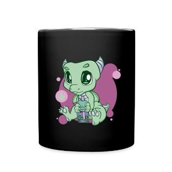 Dinosaur Boba Bubble Tea Dino Dinos Pearl Milk - Full Colour Mug - black - Front