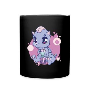 Cute Anime Dragon Boba Bubble Tea Pearl Milk - Full Colour Mug - black - Front