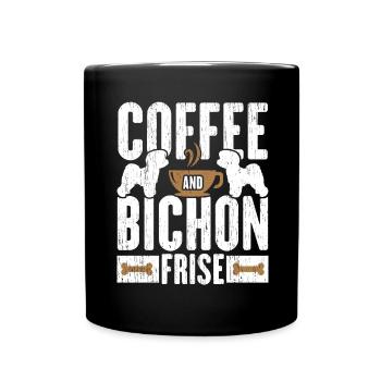 Coffee and Bichon Frise Dog Lovers Puppy Paw - Full Colour Mug - black - Front