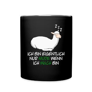 Alpaka Schlafshirt Müde Alpakas - Tasse einfarbig - Schwarz - Vorne