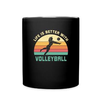Leben ist besser mit Volleyball Spruch Geschenk - Tasse einfarbig - Schwarz - Vorne