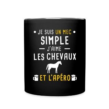 chevaux et apéro mec simple - Mug uni - noir - Devant