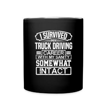 Cadeau de chauffeur de camion J’ai survécu à ma conduite de camion - Mug uni - noir - Devant