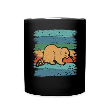 Retro Biber Wildtier Tier Kanada Damm Nagetier - Tasse einfarbig - Schwarz - Vorne