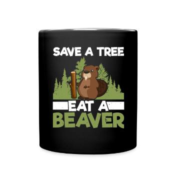 Save a tree, eat a beaver wild animal animal - Full Colour Mug - black - Front