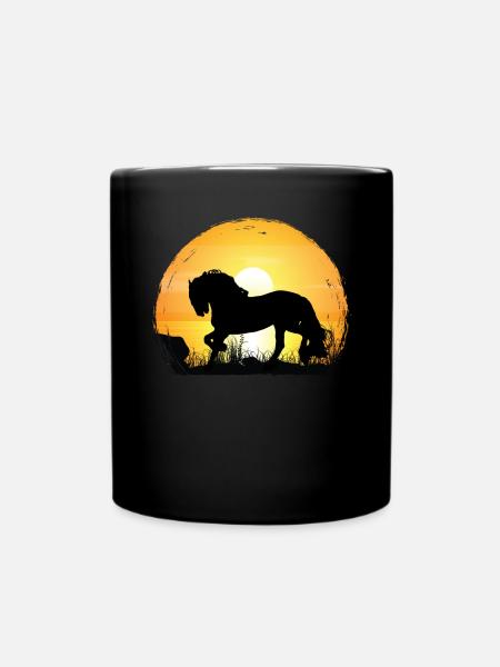 Sonnenuntergang - Friesisches Pferd - Tasse einfarbig - Schwarz