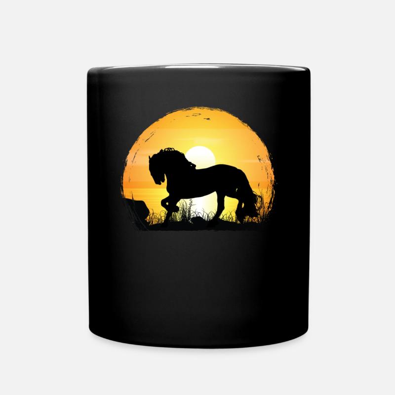 Sonnenuntergang - Friesisches Pferd - Tasse einfarbig - Schwarz