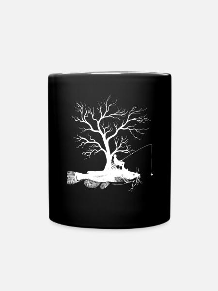Grafischer Baum - Fisch Wels - Tasse einfarbig - Schwarz
